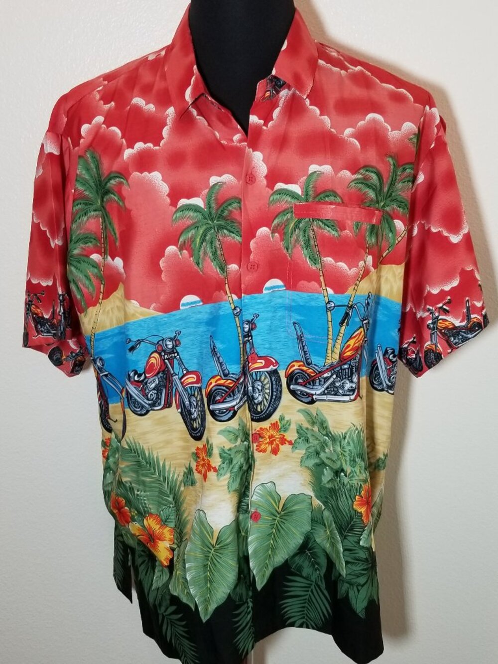 Rima Mens XL Hawaiian Motorcycle Floral Shirt Palm Tree Beach Chopper Aloha‎